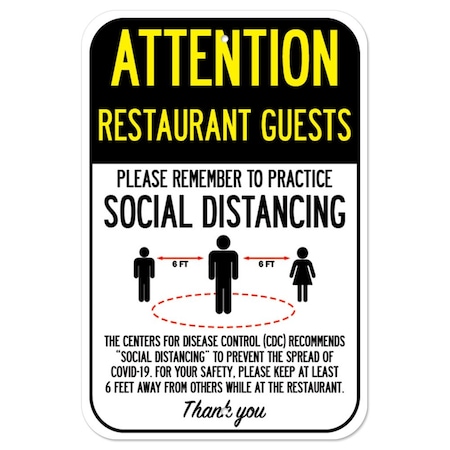 Signmission Public Safety Sign-Restaurant Guests Practice Social Distancing, Heavy-Gauge, 12" H, A-1218-25409 A-1218-25409